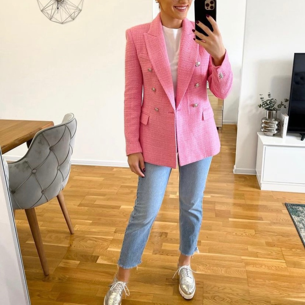 Zara pink tweed double breasted blazer barbie - Picture 6 of 13